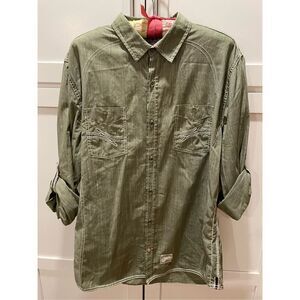 Brooklyn NYC Drill Clothing Co Striped Shirt Double Pocket Green Men’s Sz L